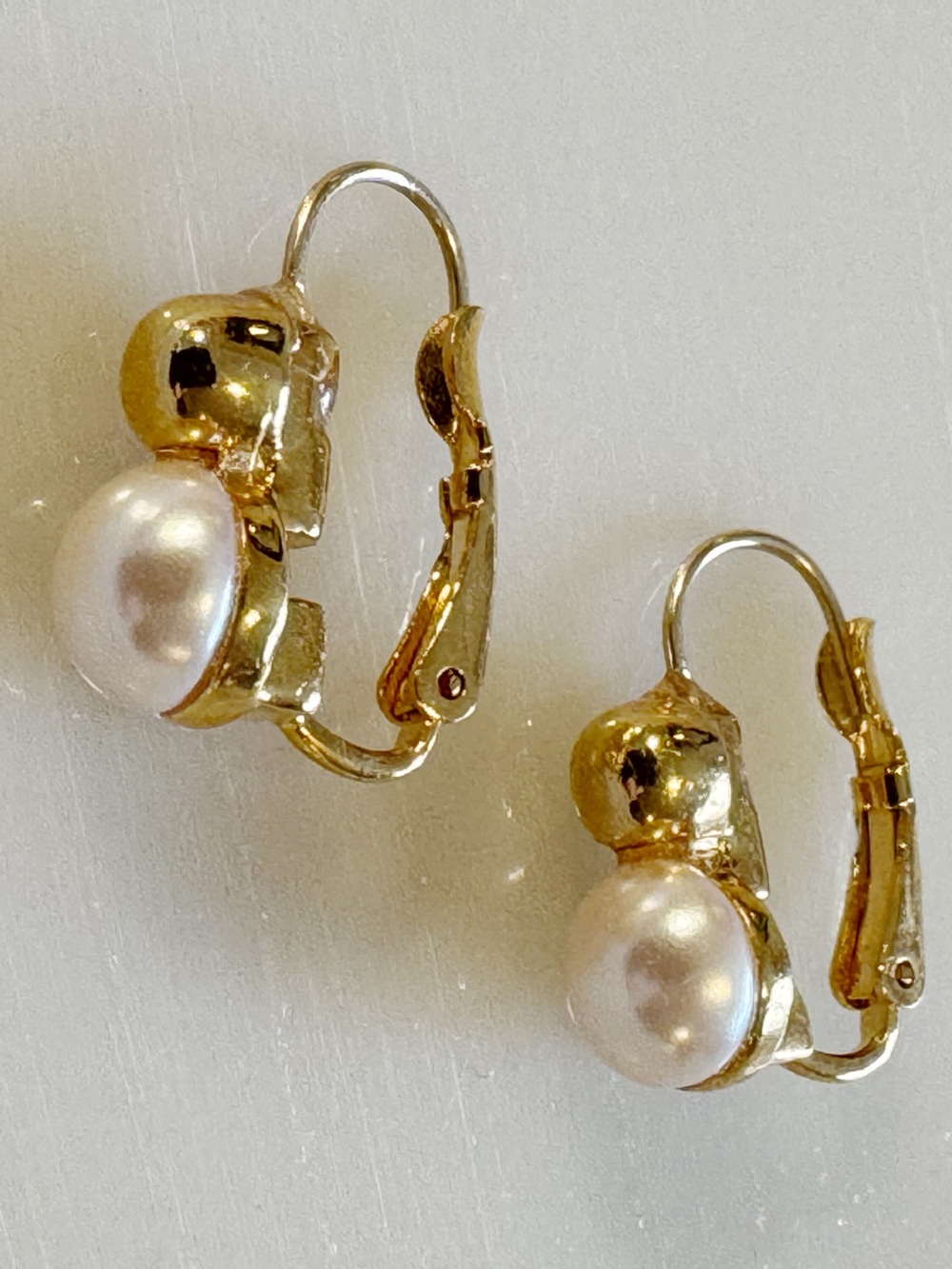Gold-Tone with Faux Pearl Beaded Lever Back Dainty Earrings